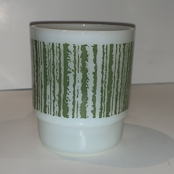 Fire King Green Bar Code Milk Glass Stacking Mugs, Vtg 1970's, by Anchor Hocking - Picture 4 of 7